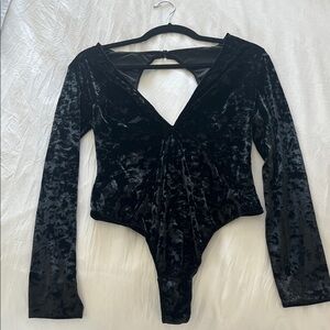 Victoria’s Secret Black Velvet Long Open Back Sleeve Bodysuit